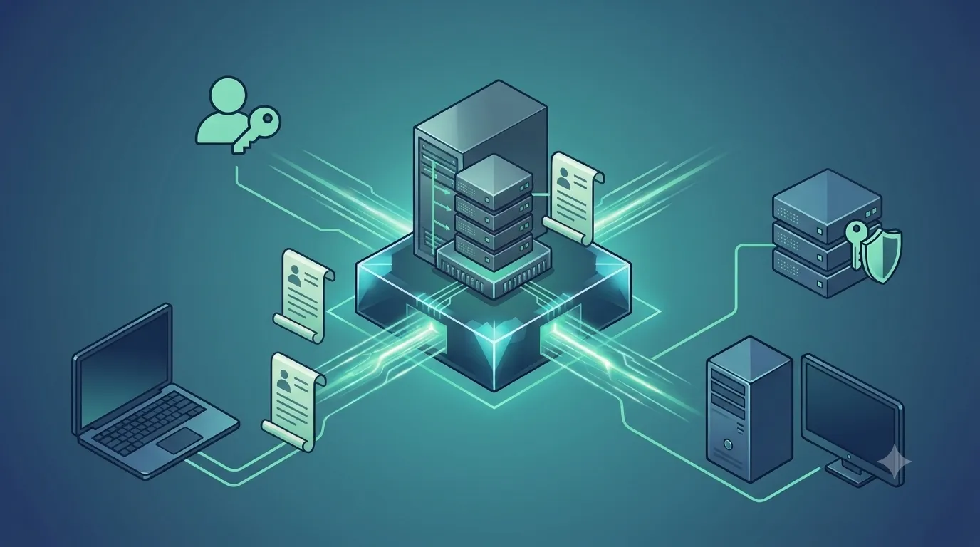 A simple icon representing directory services and networked computers
